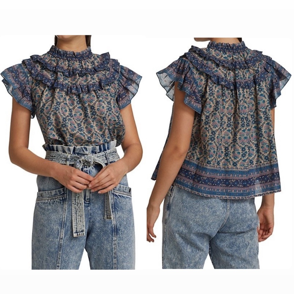 SEA New York Floral Print Flutter Sleeve Top Multicolor Women's Size XS